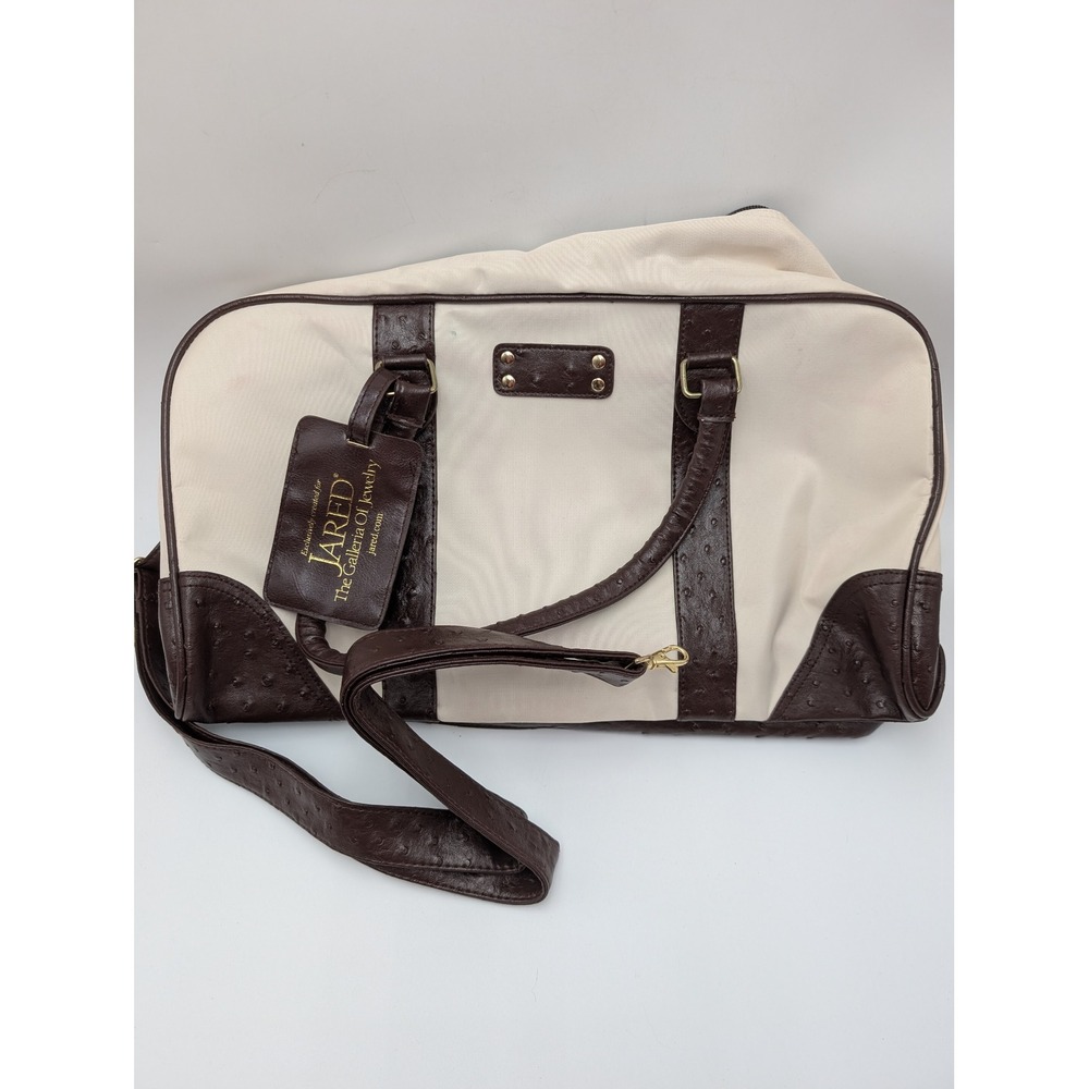Jared Weekender Bag Womens Large Brown Ostrich Embossed Canvas Travel Duffle
